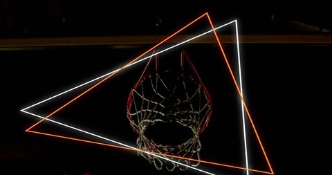 Neon Triangles Over Basketball Hoop, Modern Sport Design