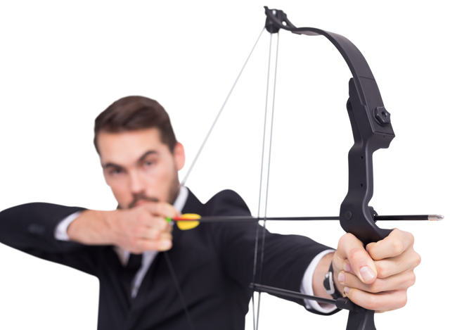 Transparent close-up of focused businessman drawing bow and arrow - Download Free Stock Videos Pikwizard.com