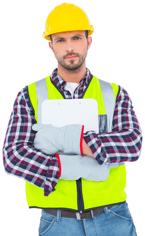 Transparent Confident Handyman Holding Clipboard in Reflective Clothing - Download Free Stock Videos Pikwizard.com