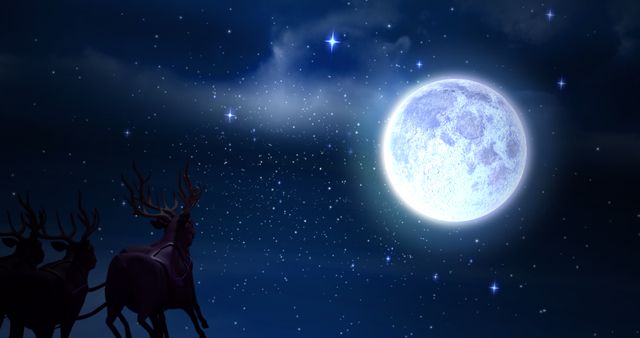 Magical Christmas Night with Santa's Sleigh Under Full Moon - Download Free Stock Images Pikwizard.com