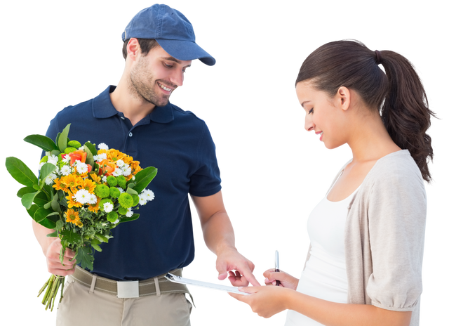 Transparent Happy Flower Delivery Man Interacting with Customer Background Removed - Download Free Stock Videos Pikwizard.com