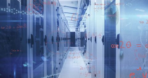 Mathematical Operations Overlaying a Digital Server Room - Download Free Stock Images Pikwizard.com