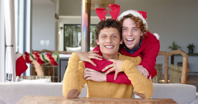 Joyful Couple Celebrating Christmas at Home - Download Free Stock Images Pikwizard.com