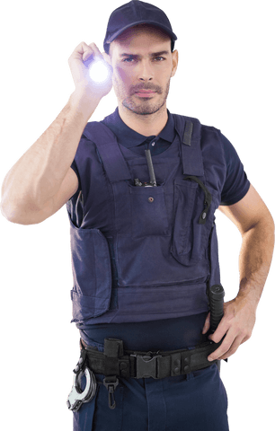 transparent portrait security officer holding lit flashlight - Download Free Stock Videos Pikwizard.com