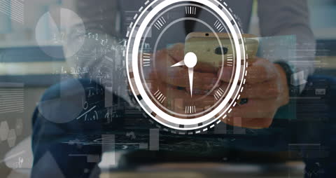 Businessman Interacting with Virtual Clock and Digital Interface