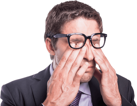 Transparent Businessman Rubbing Eyes Portrait Isolated