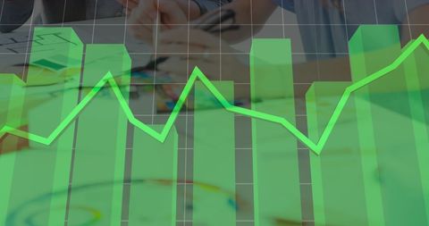 Financial overlay with interactive graph and drawing hands