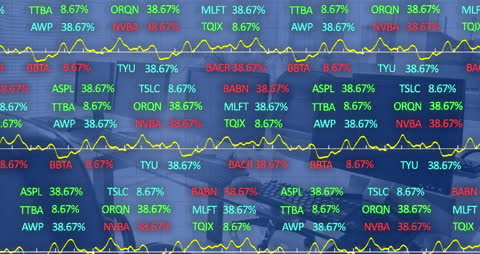 Animated Stock Trading Board and Graph Over Desks in Office