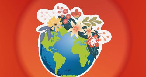 Floral Earth Illustration Representing Global Environmental Harmony