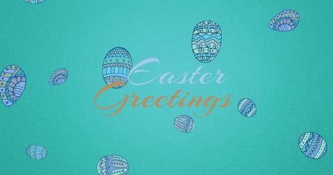 Easter Greeting Card with Decorative Eggs on Teal Background