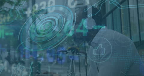 Futuristic Data Processing Overlay on Businessman