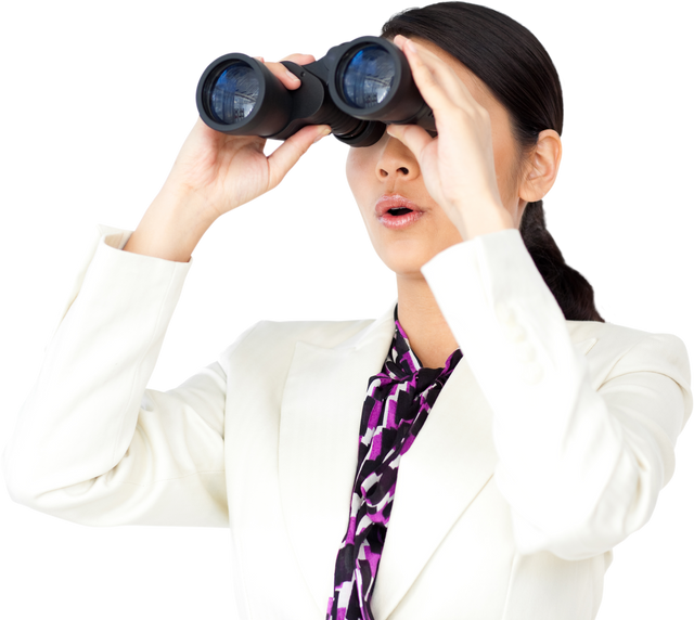 Transparent View of Asian Businesswoman Using Binoculars, Seeking Opportunities - Download Free Stock Videos Pikwizard.com