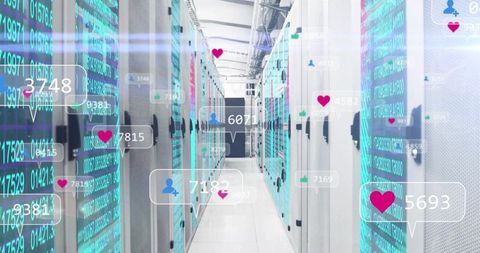 Futuristic Data Center with Social Media Metrics and Digital Analytics