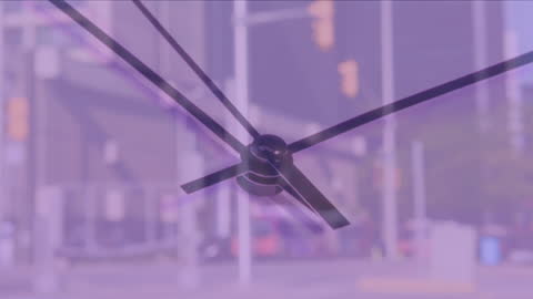 Animated Clock Overlays Urban Cityscape for Digital Content