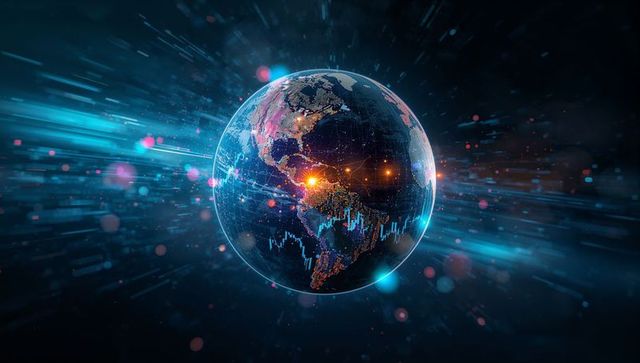 Futuristic Digital Earth with Glowing Connectivity in Space