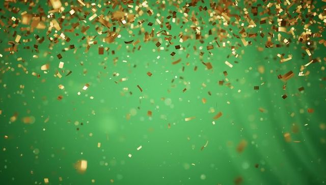 Cascading Gold Confetti on Green for Festive Celebrations