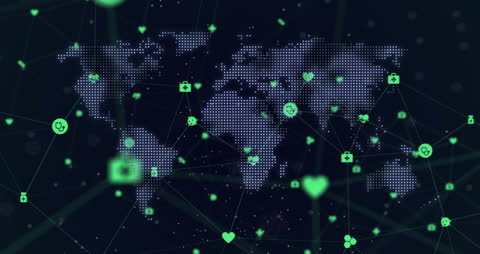 Global Network Connection with Digital Icons Overlaying World Map