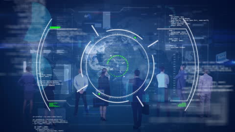 Businesspeople Analyzing Futuristic Data Display