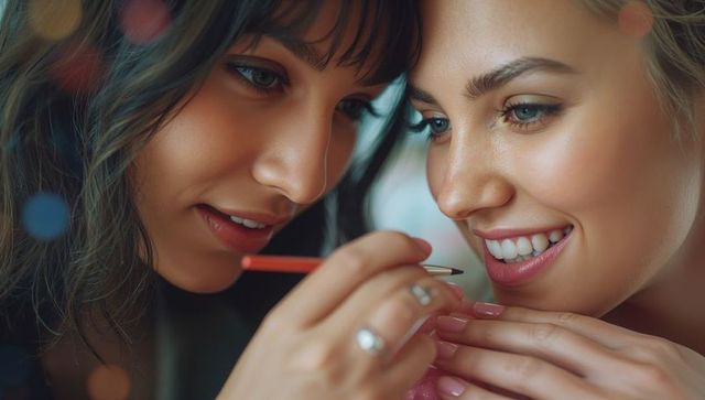 Makeup artist guiding with precision and elegance at salon