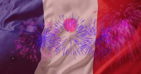 French Flag with Vibrant Fireworks Symbolizing Bastille Day Celebration