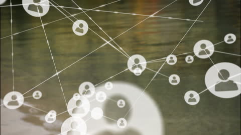 Network Connections Overlay with Water Reflection Background