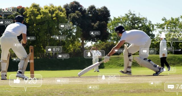 Dynamic Cricket Game with Digital Engagement Overlays on Field - Download Free Stock Images Pikwizard.com