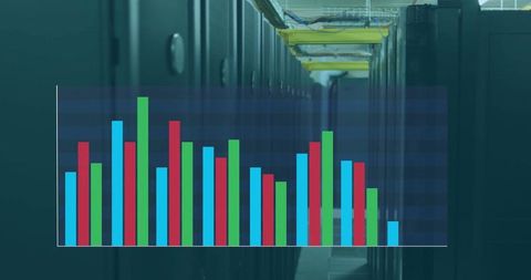 Server room with data analytics overlay concept