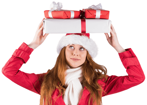 redhead woman holding pile of festive gifts transparent background - Download Free Stock Videos Pikwizard.com