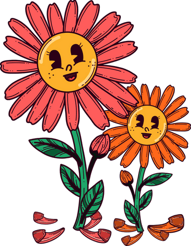 Whimsical Smiling Flowers Vector with Bright Petals on Transparent