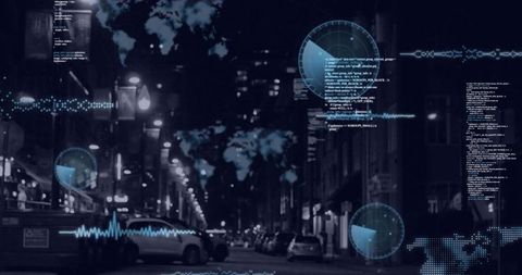Digital Navigation and Data Processing in Urban Nightscape - Download Free Stock Images Pikwizard.com