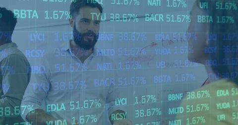 Manager Explaining Strategies with Stock Market Data Overlay - Download Free Stock Images Pikwizard.com