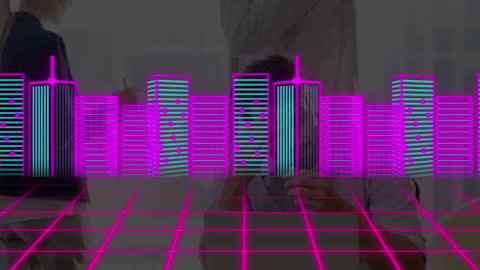 Futuristic Neon Digital Cityscape with Business Theme