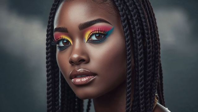 Glamorous Portrait of Model with Bold Makeup and Braided Hair