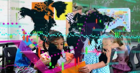 Teacher Guiding Students with Digital Technology in Classroom Setting