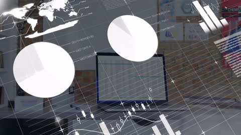 Financial Data Overlays Above Professional Workspace