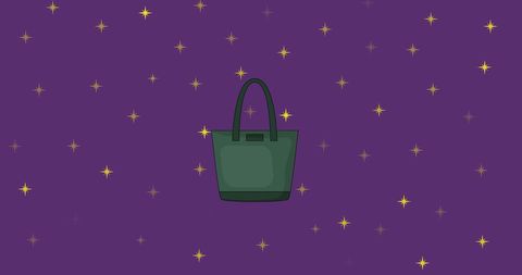Handbag icon on purple background with stars