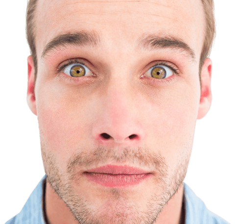 Surprised man staring transparent background