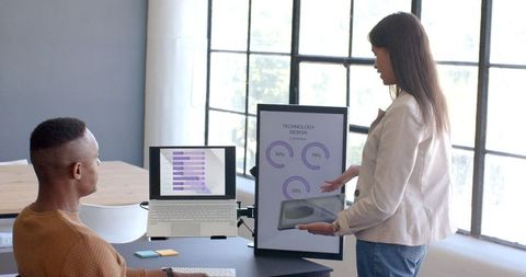 Business Professionals Collaborating on Technology Design Presentation