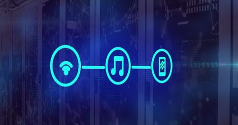 Connected Media Icons with Network Over Servers - Download Free Stock Images Pikwizard.com