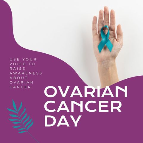 Ovarian Cancer Awareness Hand Holding Teal Ribbon - Download Free Stock Templates Pikwizard.com