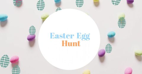 Colorful easter egg hunt with decorative eggs on white background