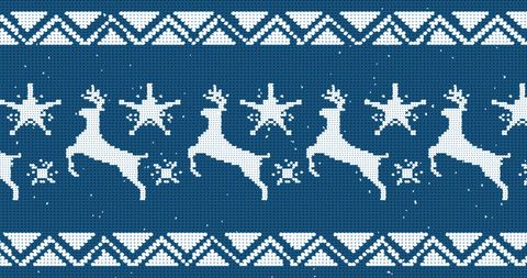 Digital Blue Reindeer and Snowflakes Knit Pattern