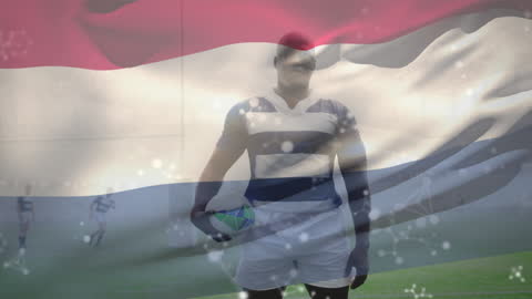 Rugby Players Under Netherlands Flag Overlay Digital Montage