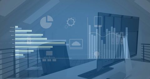 Innovative Tech-Focused Office with Digital Graph Overlays - Download Free Stock Images Pikwizard.com