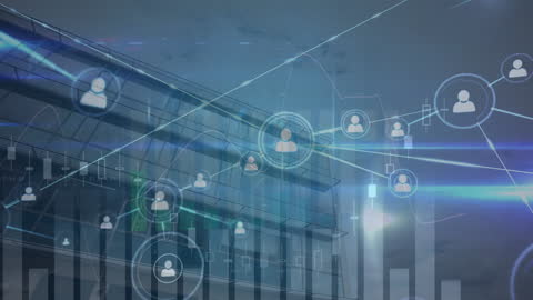 Abstract Digital Network and Data Overlay on Urban Landscape