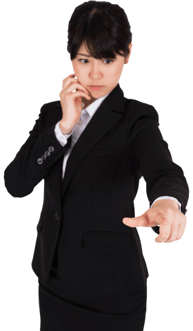 Transparent asian businesswoman pointing confidently forward