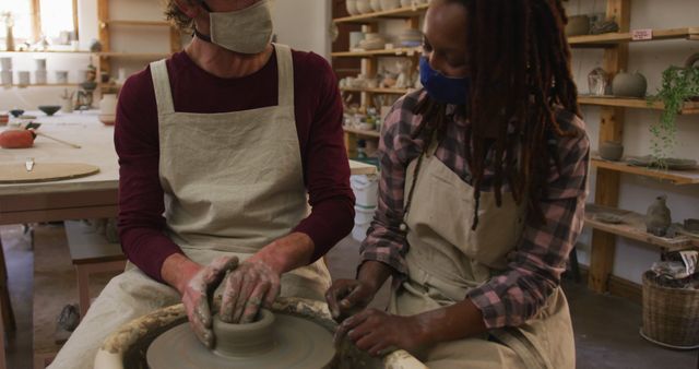 Diverse Pottery Class Engaging Students Wearing Face Masks - Download Free Stock Images Pikwizard.com