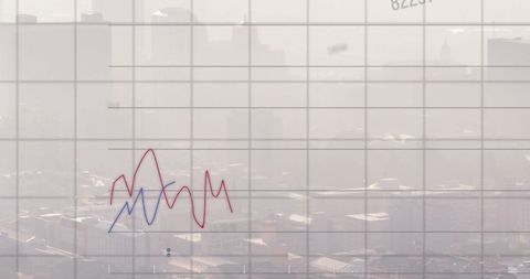 Cityscape Overlaid with Financial Data Lines