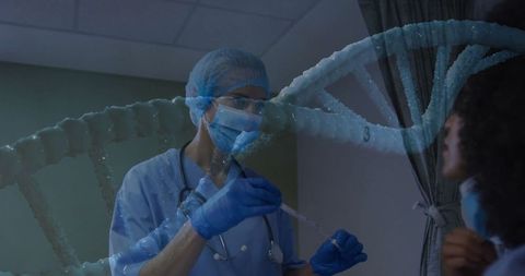 Medical science innovation with nurse in sterile environment