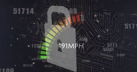 Digital speed assessment padlock over circuit background